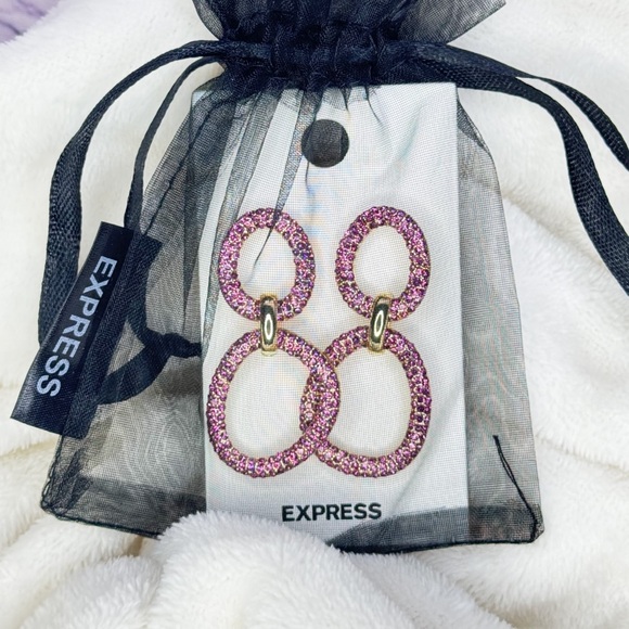 COPY - Express Pink Rhinestone Oval Linked Drop Earrings | NWT - Picture 3 of 4